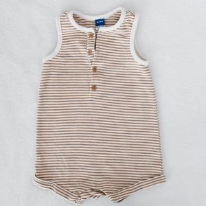 Unisex Sleeveless Striped Henley Short One-Piece Baby Boy